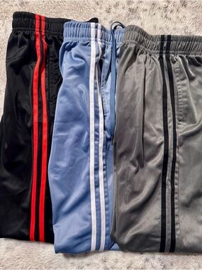 Kids Athletic Track Pants with Side Stripes - Black, Light Blue, Gray